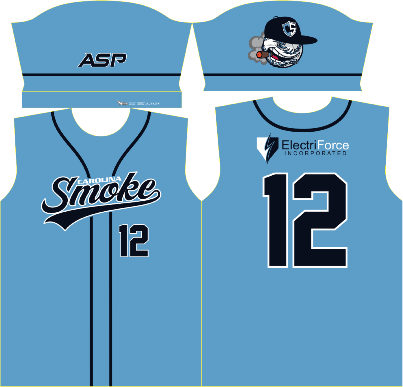 Carolina Smoke Baseball Mens Full Sublimation Uniform Short Sleeve