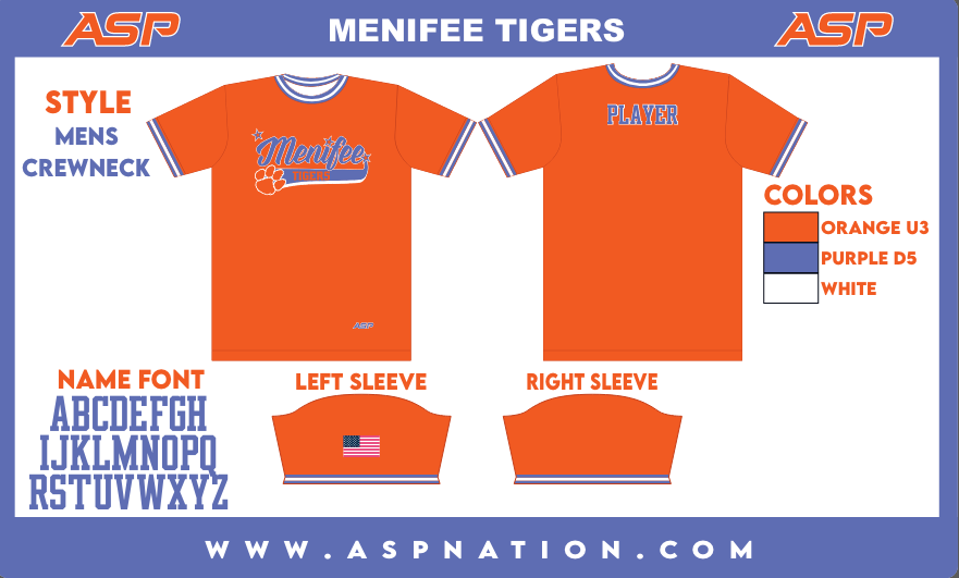 Menifee Tigers Fastpitch Mens/Boys Full Sublimation Uniform Short Sleeve