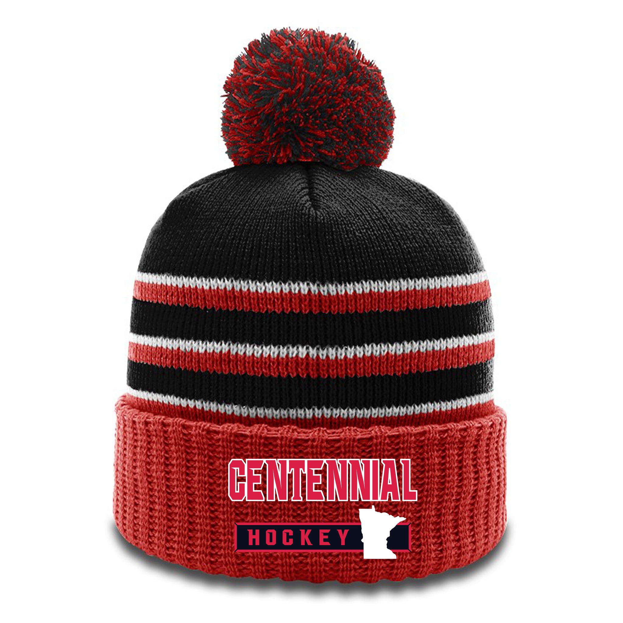Centennial Hockey 134 | Striped Beanie w/Cuff & Pom