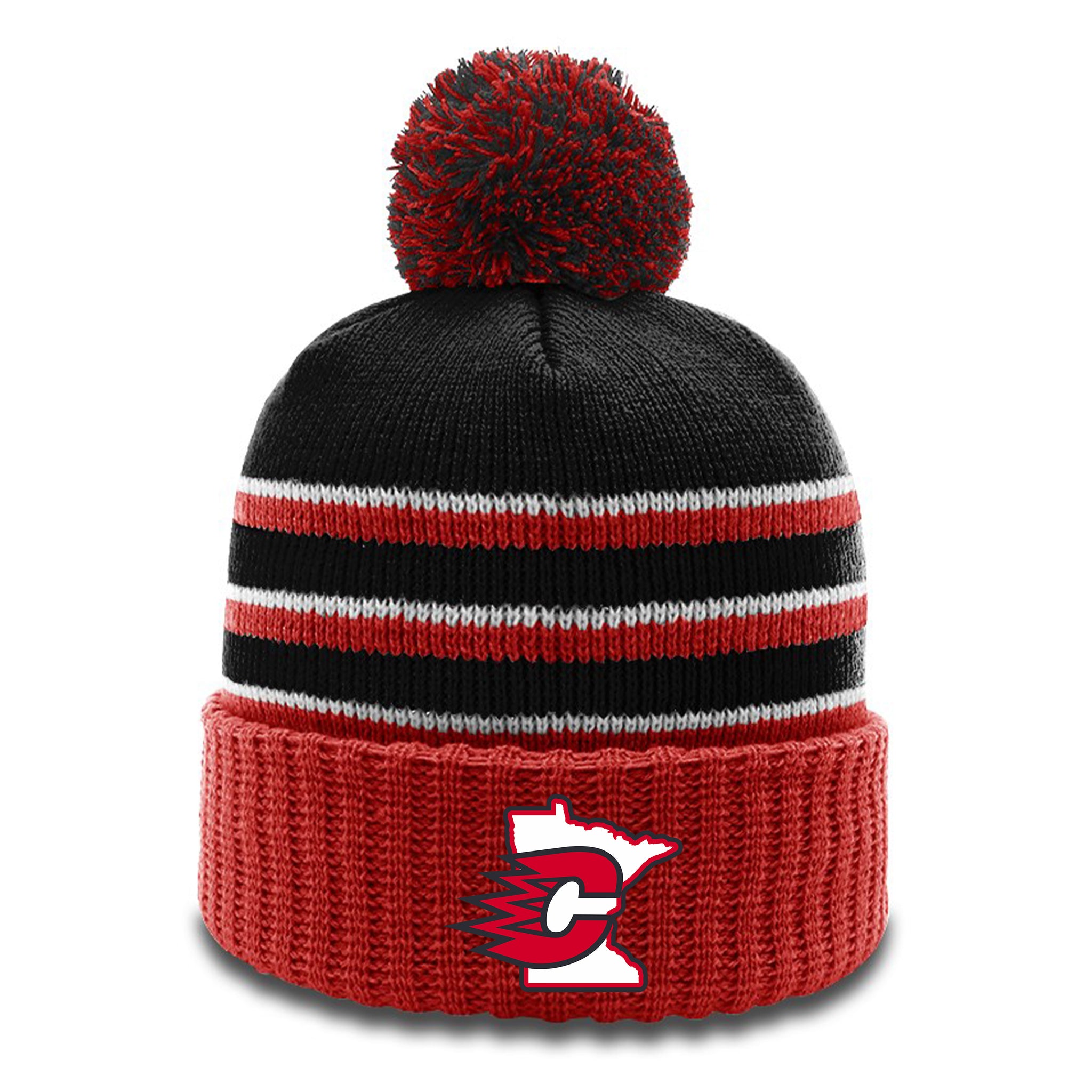 Centennial Hockey 134 | Striped Beanie w/Cuff & Pom