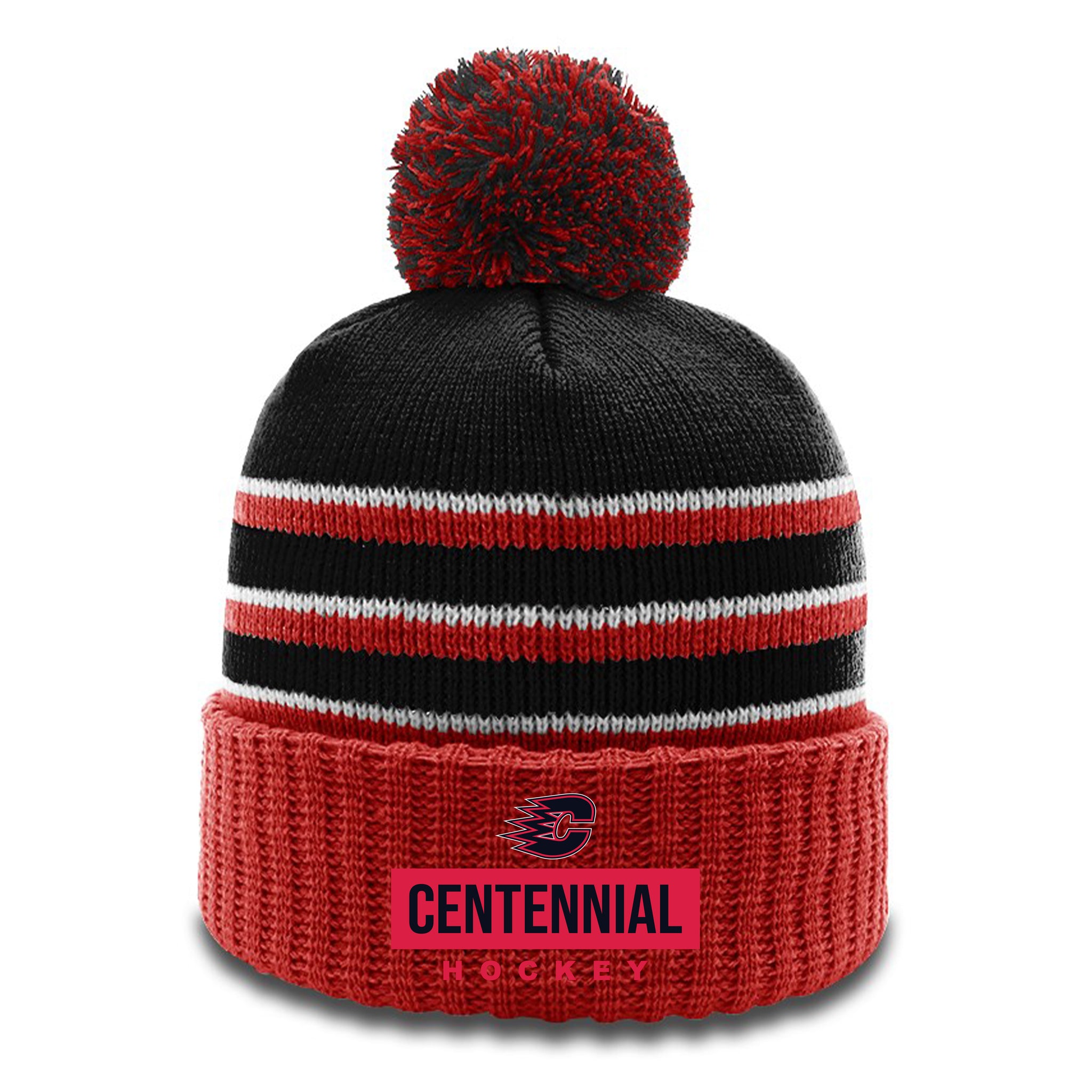 Centennial Hockey 134 | Striped Beanie w/Cuff & Pom