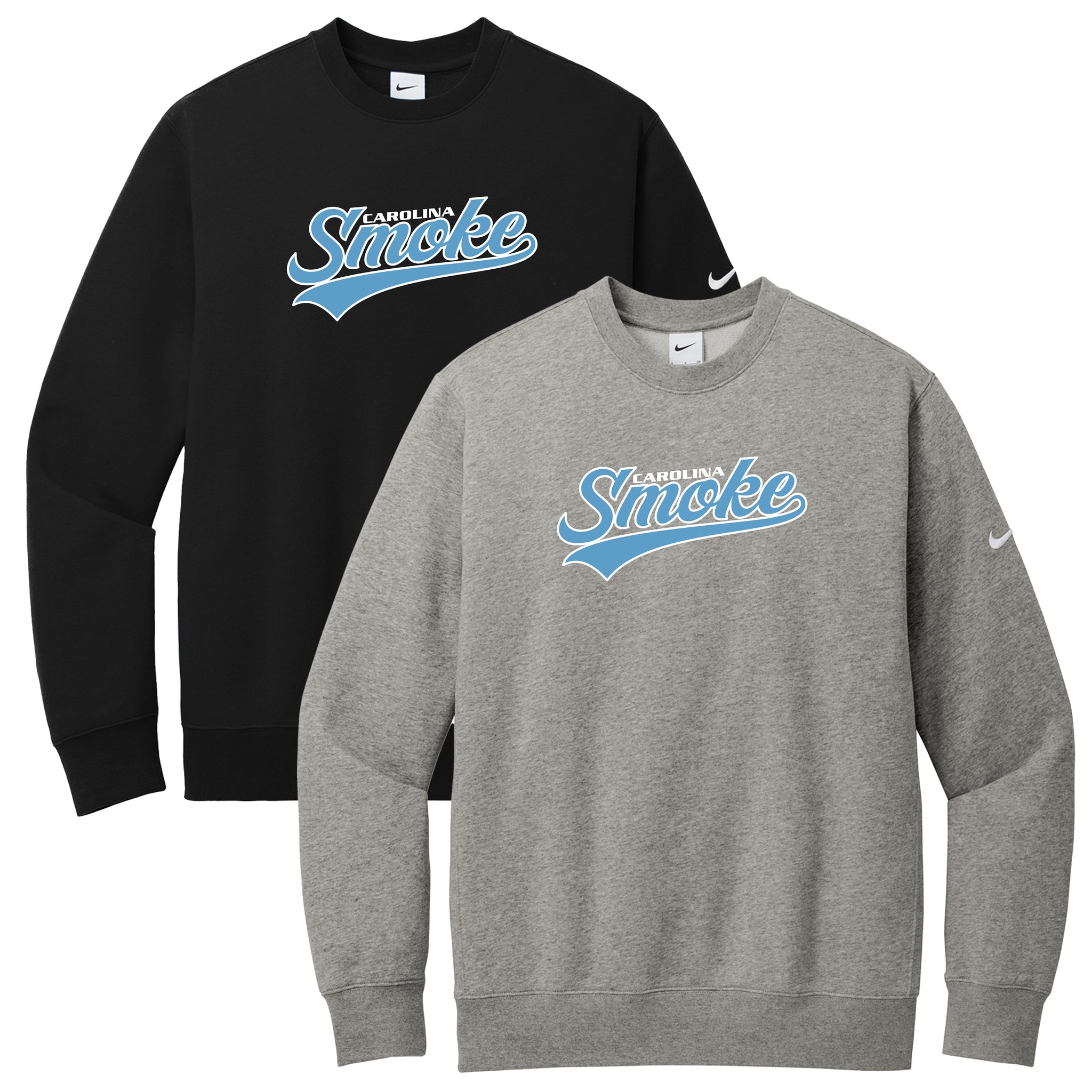 Carolina Smoke Baseball Nike Club Fleece Sleeve Swoosh Crew