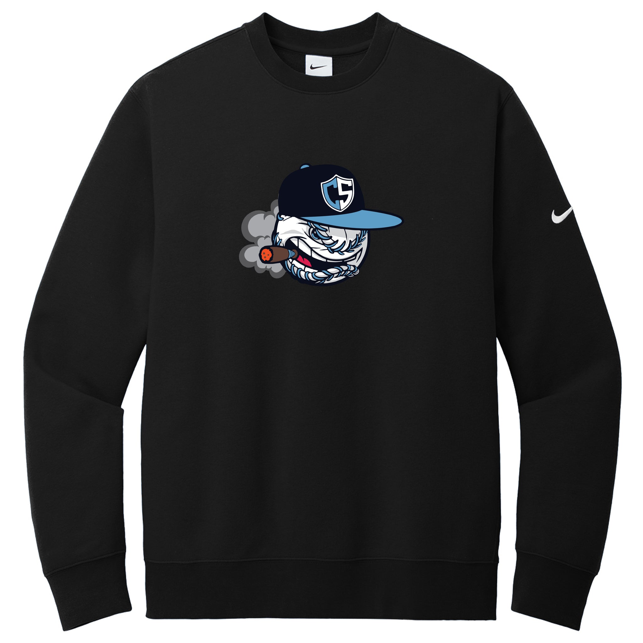 Carolina Smoke Baseball Nike Club Fleece Sleeve Swoosh Crew