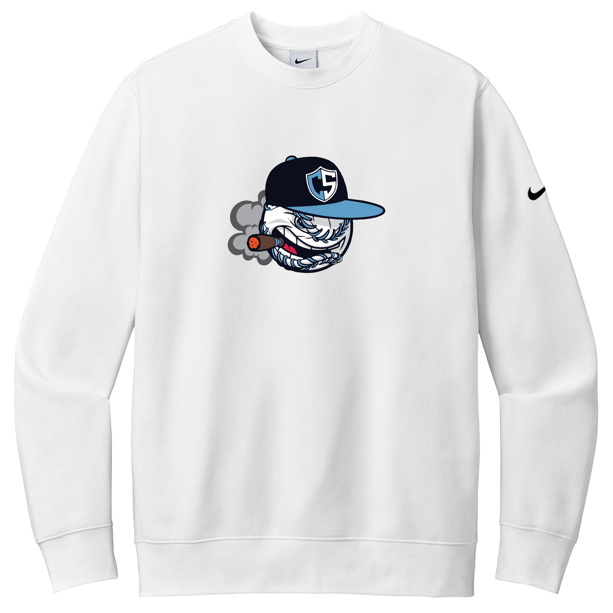 Carolina Smoke Baseball Nike Club Fleece Sleeve Swoosh Crew