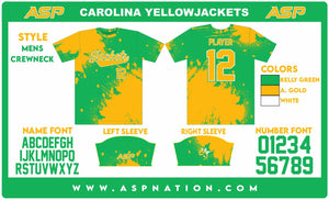 Carolina Yellow Jackets Baseball Mens/Boys Full Sublimation Uniform Short Sleeve