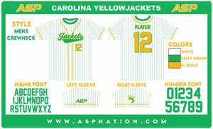 Carolina Yellow Jackets Baseball Mens Full Sublimation Uniform Short Sleeve