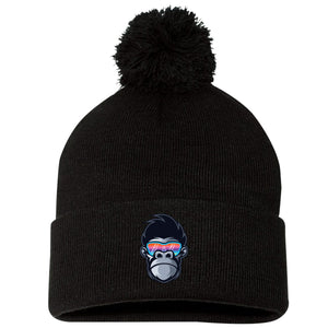 Funky Monkey Baseball Pom-Pom Cuffed Beanie