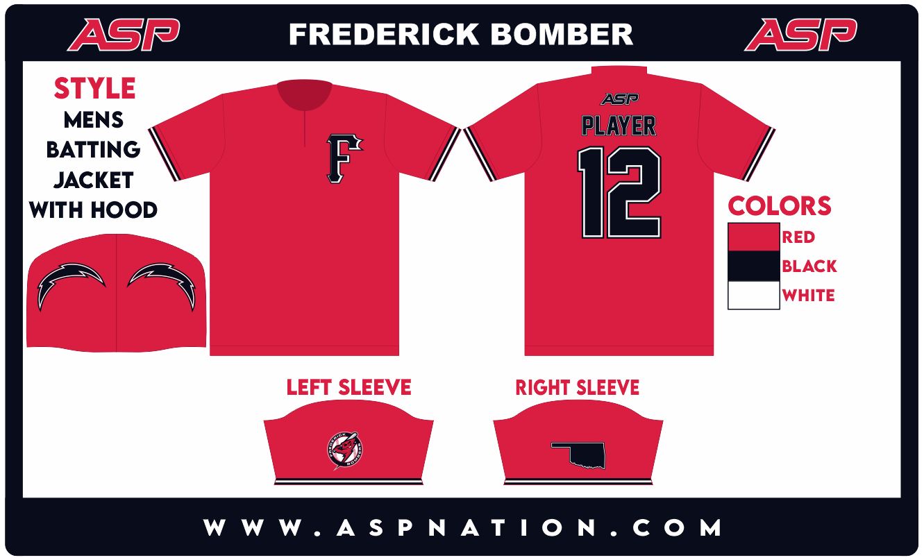 Frederick Bombers Baseball Mens/Boys Batting Jacket Hooded Short Sleeve (H)