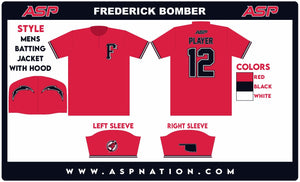 Frederick Bombers Baseball Mens/Boys Batting Jacket Hooded Short Sleeve (H)