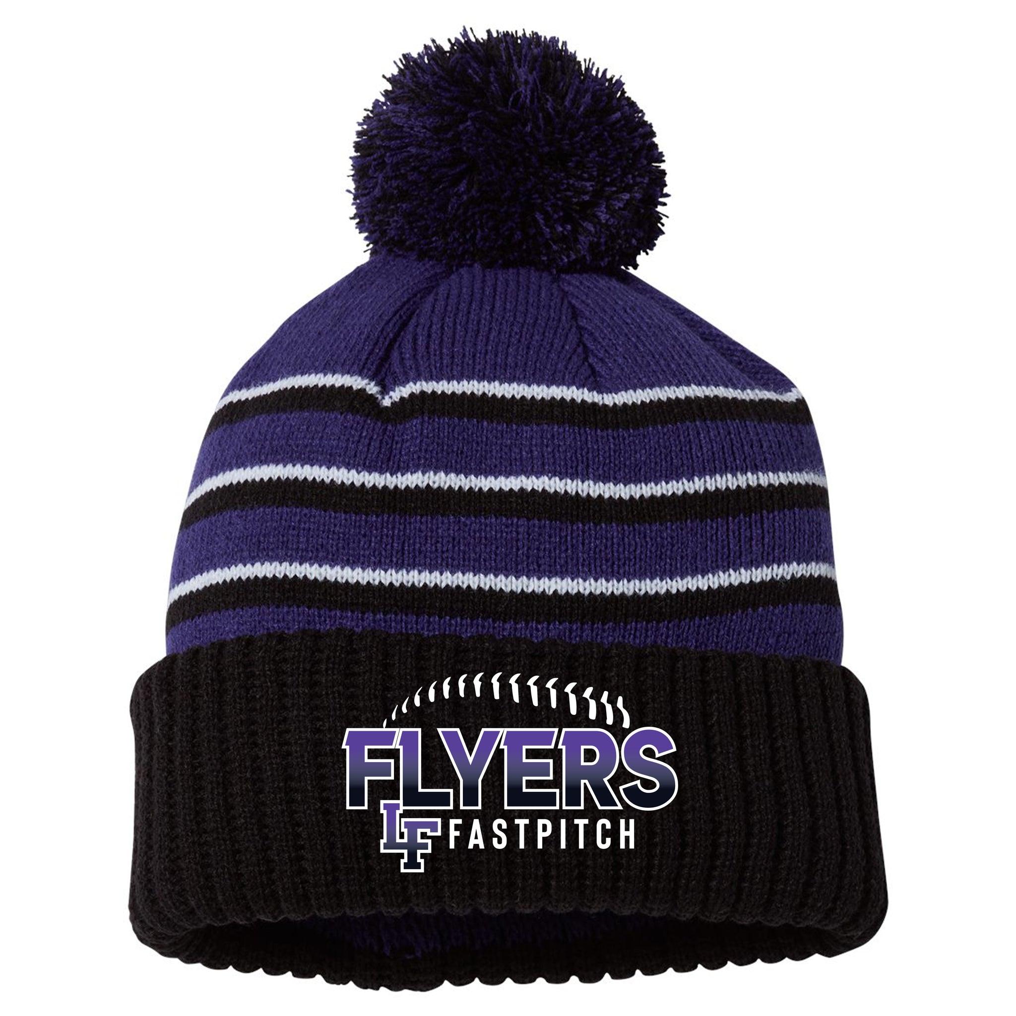 Little Flyers Fastpitch 134 Striped Beanie w/Cuff & Pom