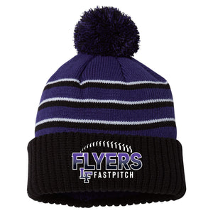 Little Flyers Fastpitch 134 Striped Beanie w/Cuff & Pom