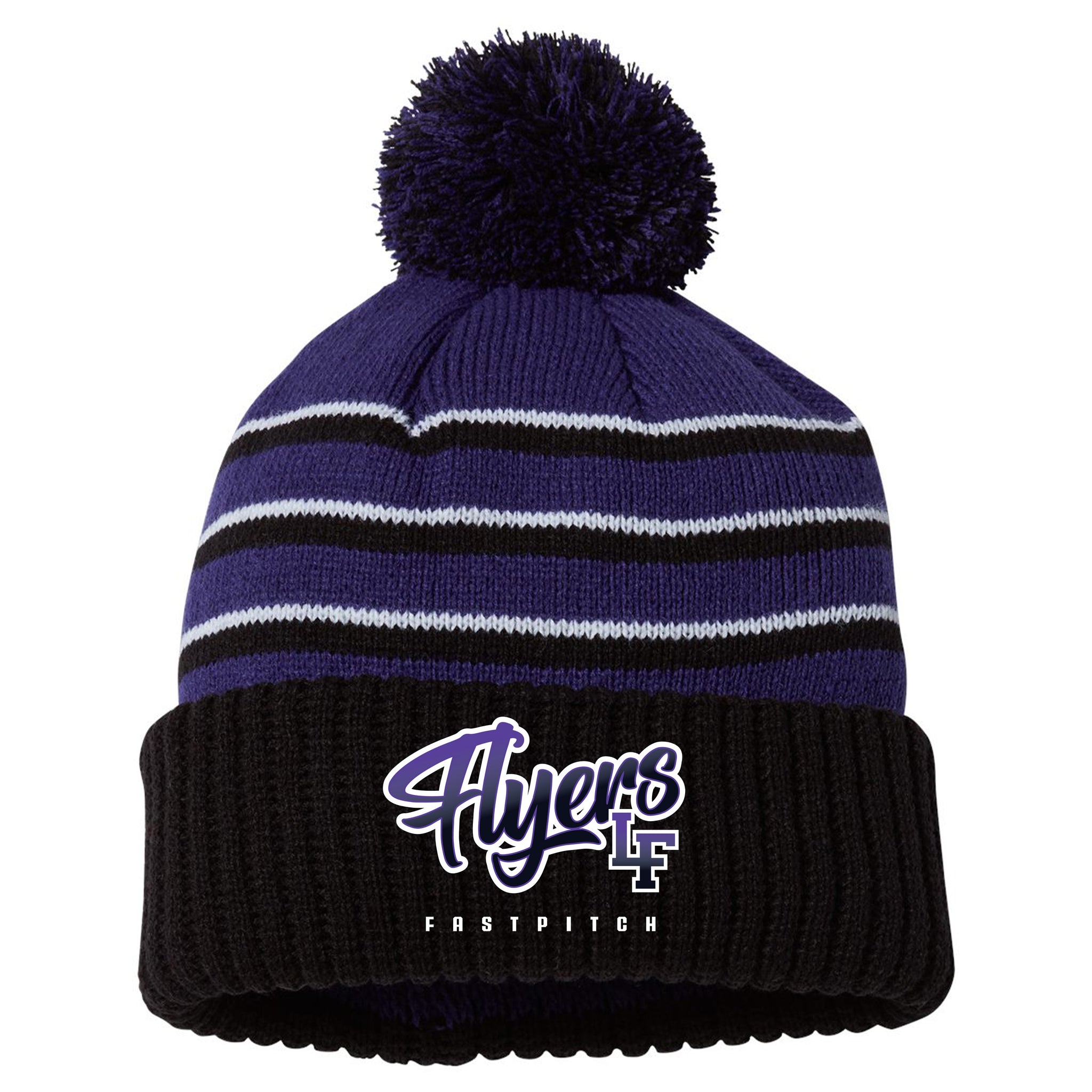 Little Flyers Fastpitch 134 Striped Beanie w/Cuff & Pom