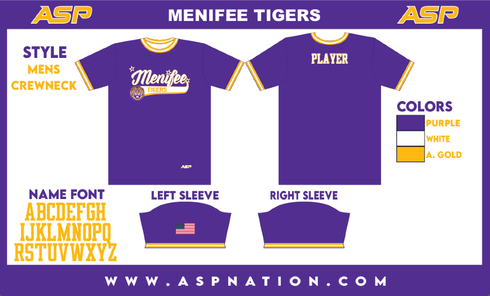 Menifee LSU Tigers Fastpitch Mens/Boys Full Sublimation Uniform Short Sleeve