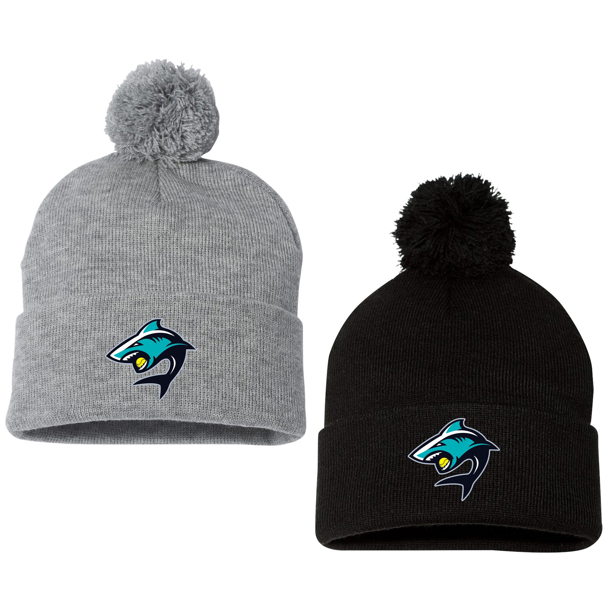 Lady Sharks Fastpitch Sportsman 12" Pom-Pom Cuffed Beanie