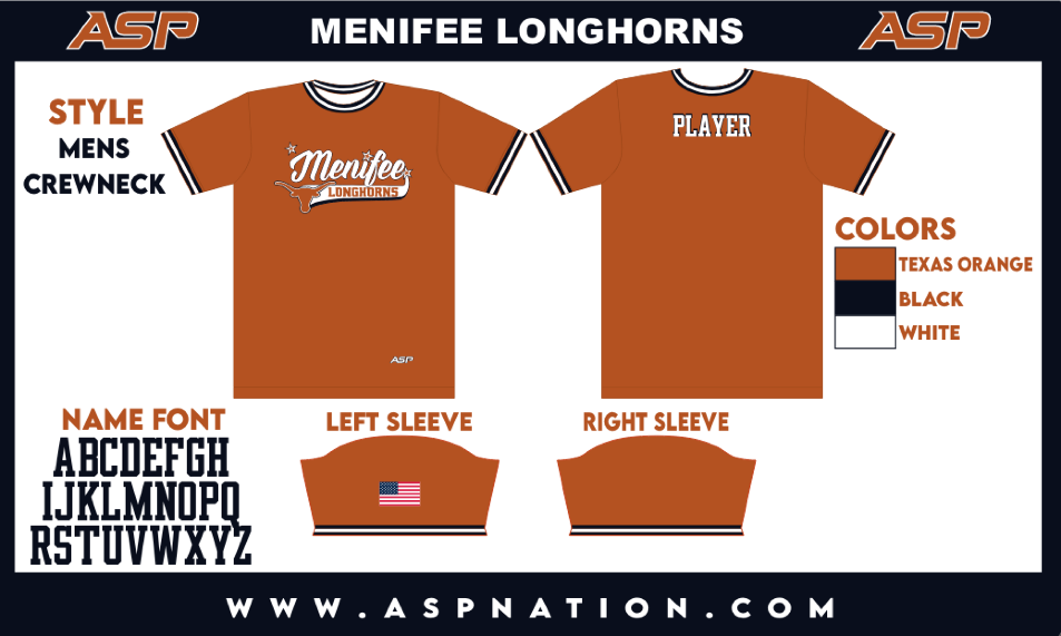 Menifee Longhorns Fastpitch Mens/Boys Full Sublimation Uniform Short Sleeve