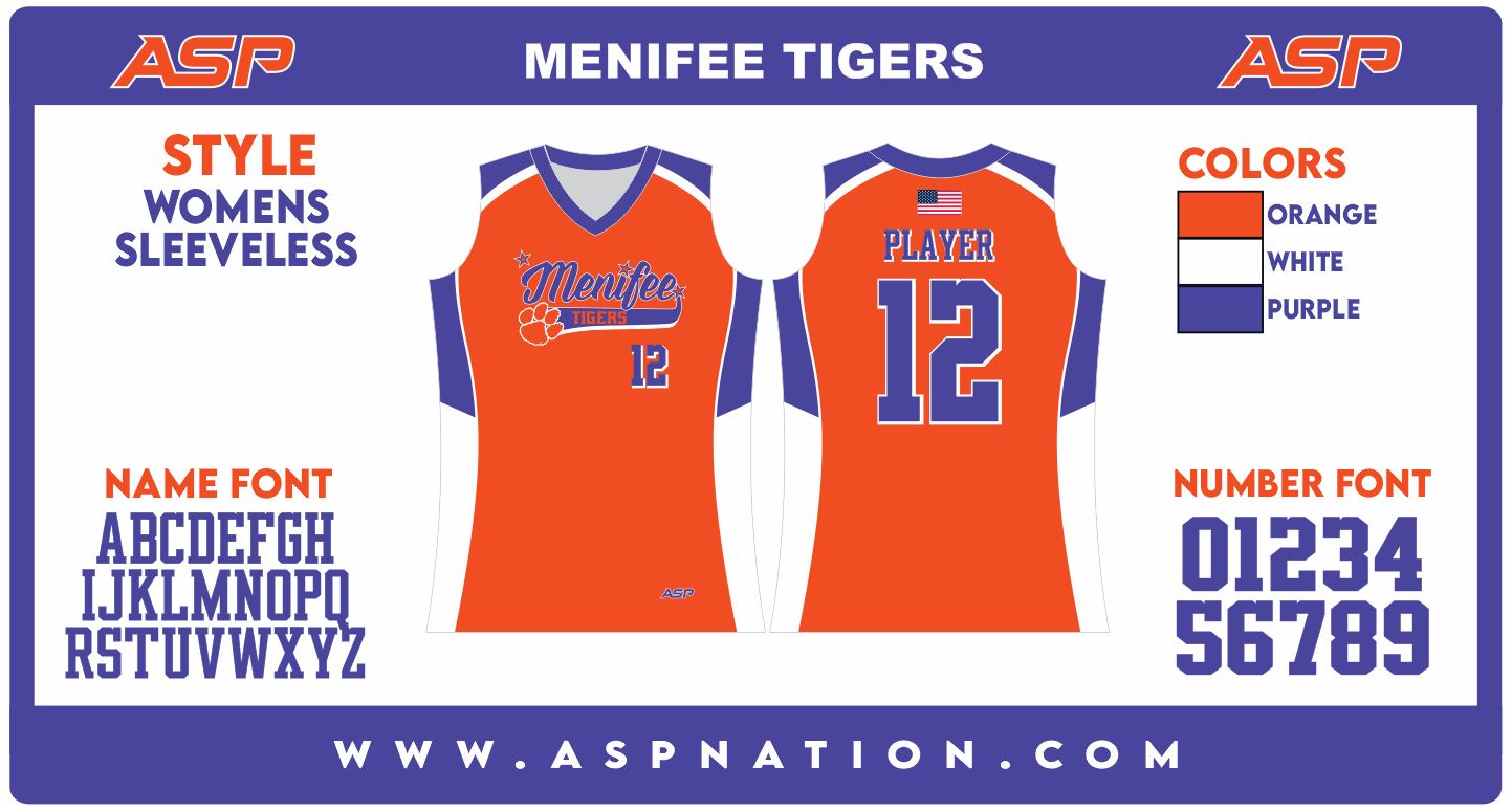 Menifee Tigers Fastpitch Womens/Girls Full Sublimation Uniform Sleeveless