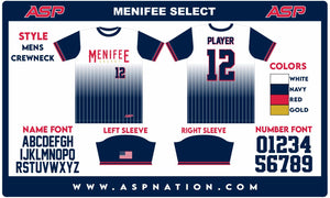 Menifee Select Fastpitch Mens/Boys Full Sublimation Uniform Short Sleeve
