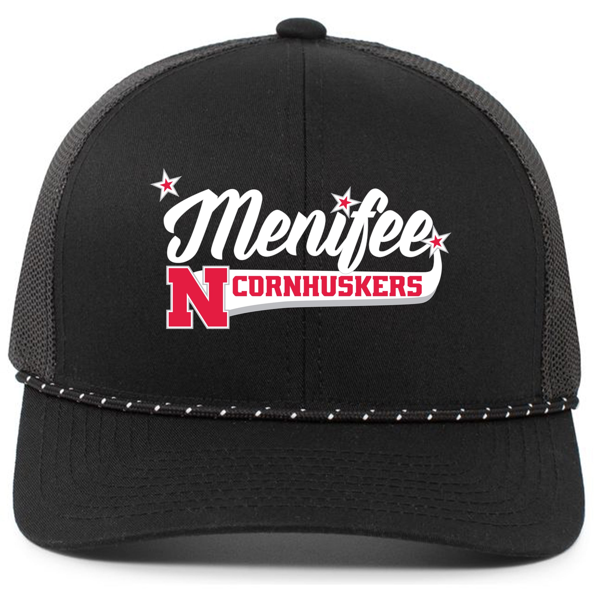Menifee Cornhuskers Fastpitch Pacific Headwear Trucker Snapback Braid Cap