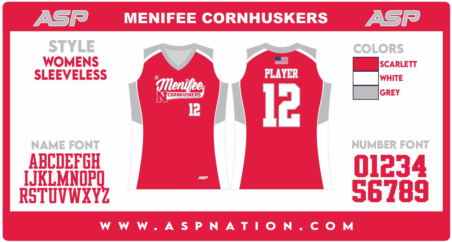 Menifee Cornhuskers Fastpitch Womens/Girls Full Sublimation Uniform Sleeveless