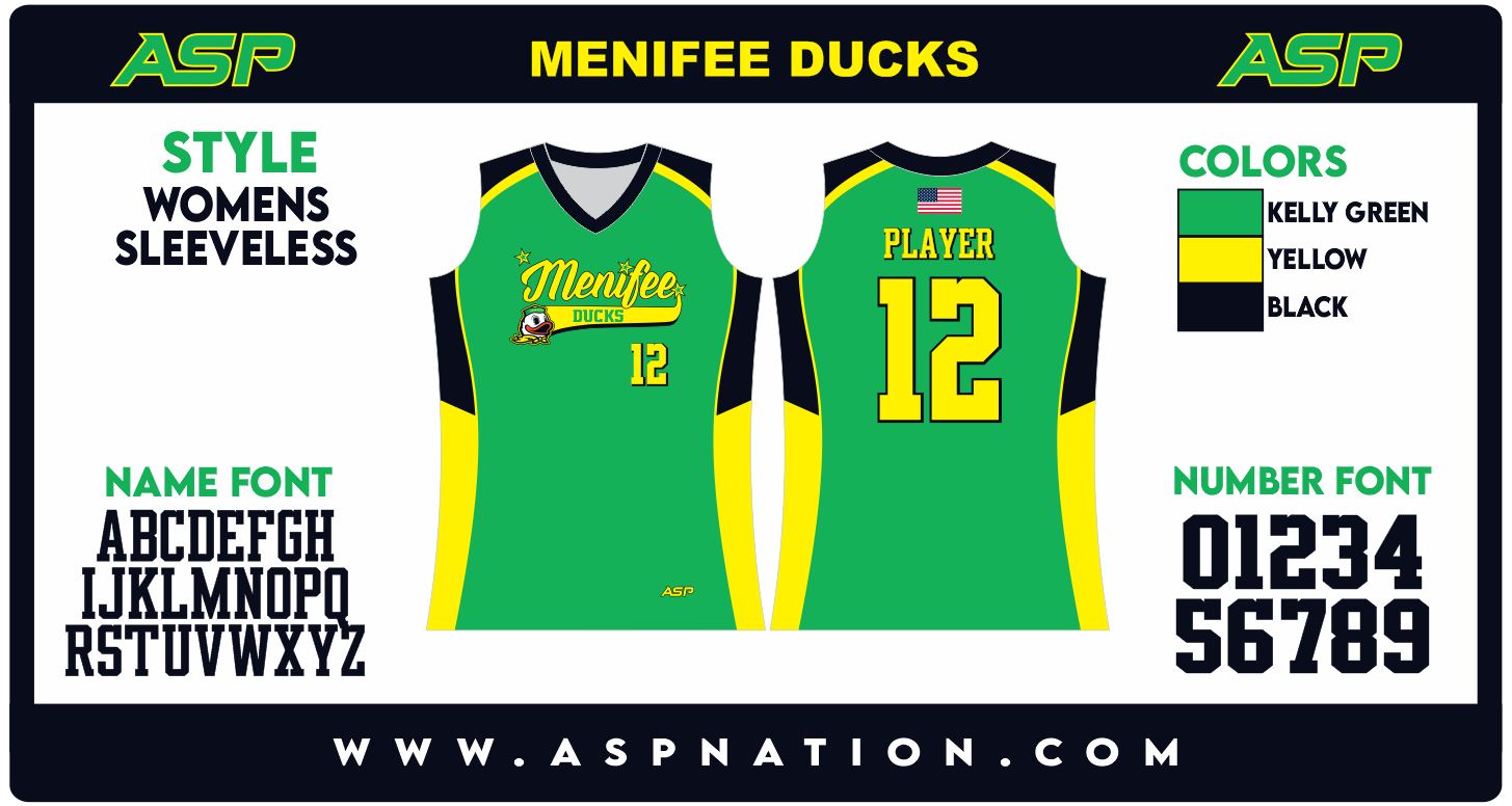 Menifee Ducks Fastpitch Womens/Girls Full Sublimation Uniform Sleeveless