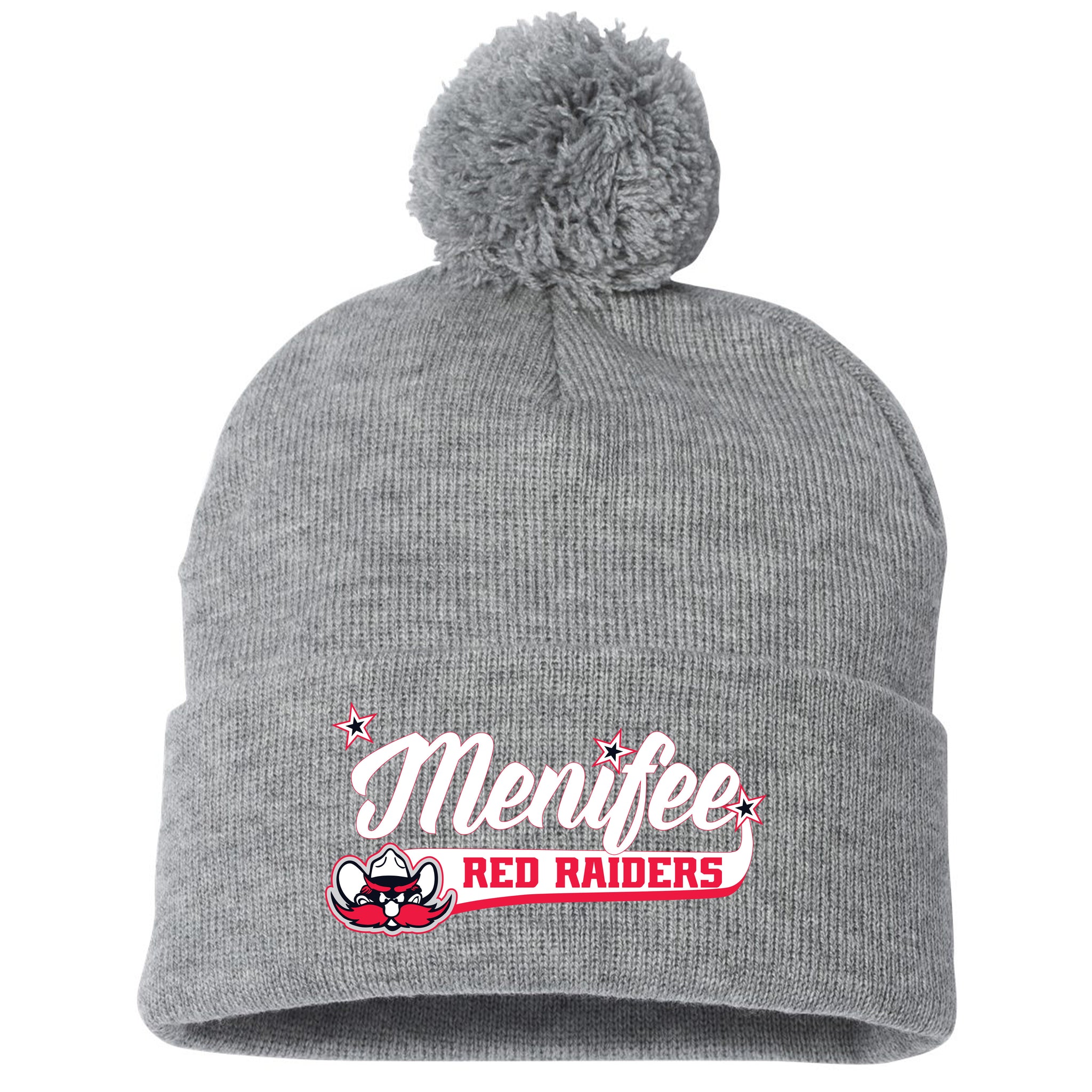Menifee Red Raiders Fastpitch Sportsman 12" Pom-Pom Cuffed Beanie