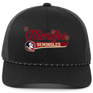 Menifee Seminoles Fastpitch Pacific Headwear Trucker Snapback Braid Cap