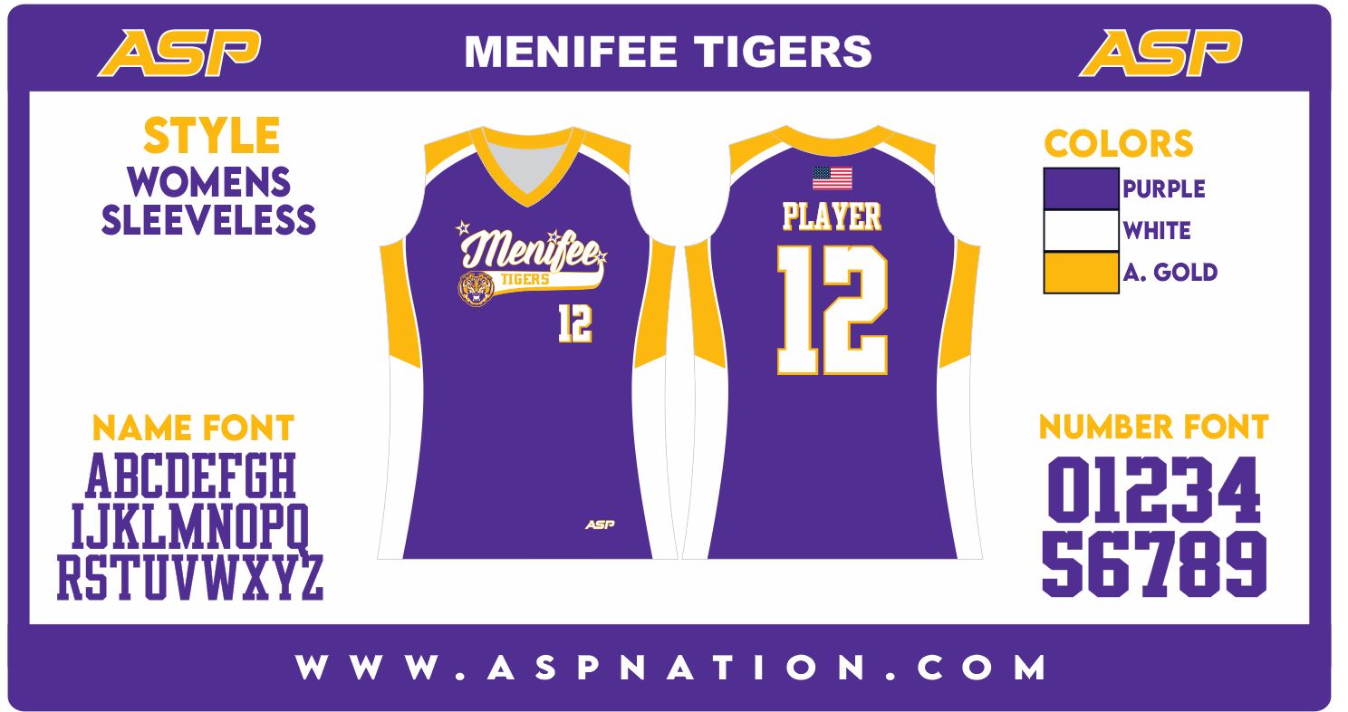 Menifee LSU Tigers Fastpitch Womens/Girls Full Sublimation Uniform Sleeveless