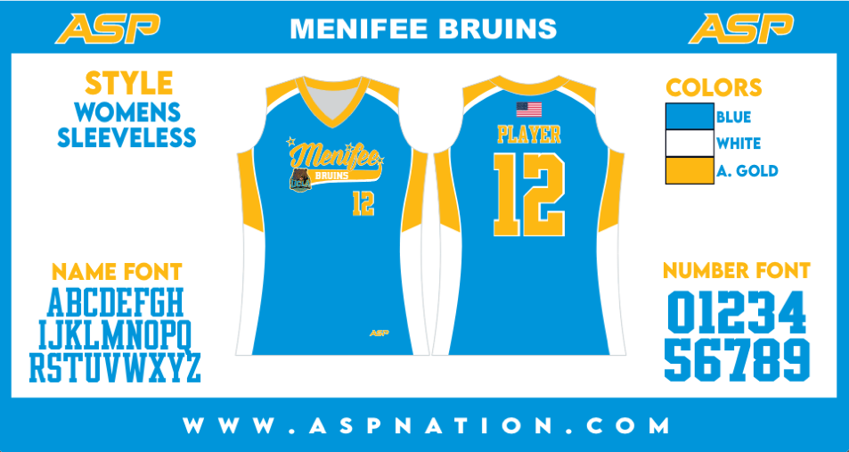 Menifee Bruins Fastpitch Womens/Girls Full Sublimation Uniform Sleeveless