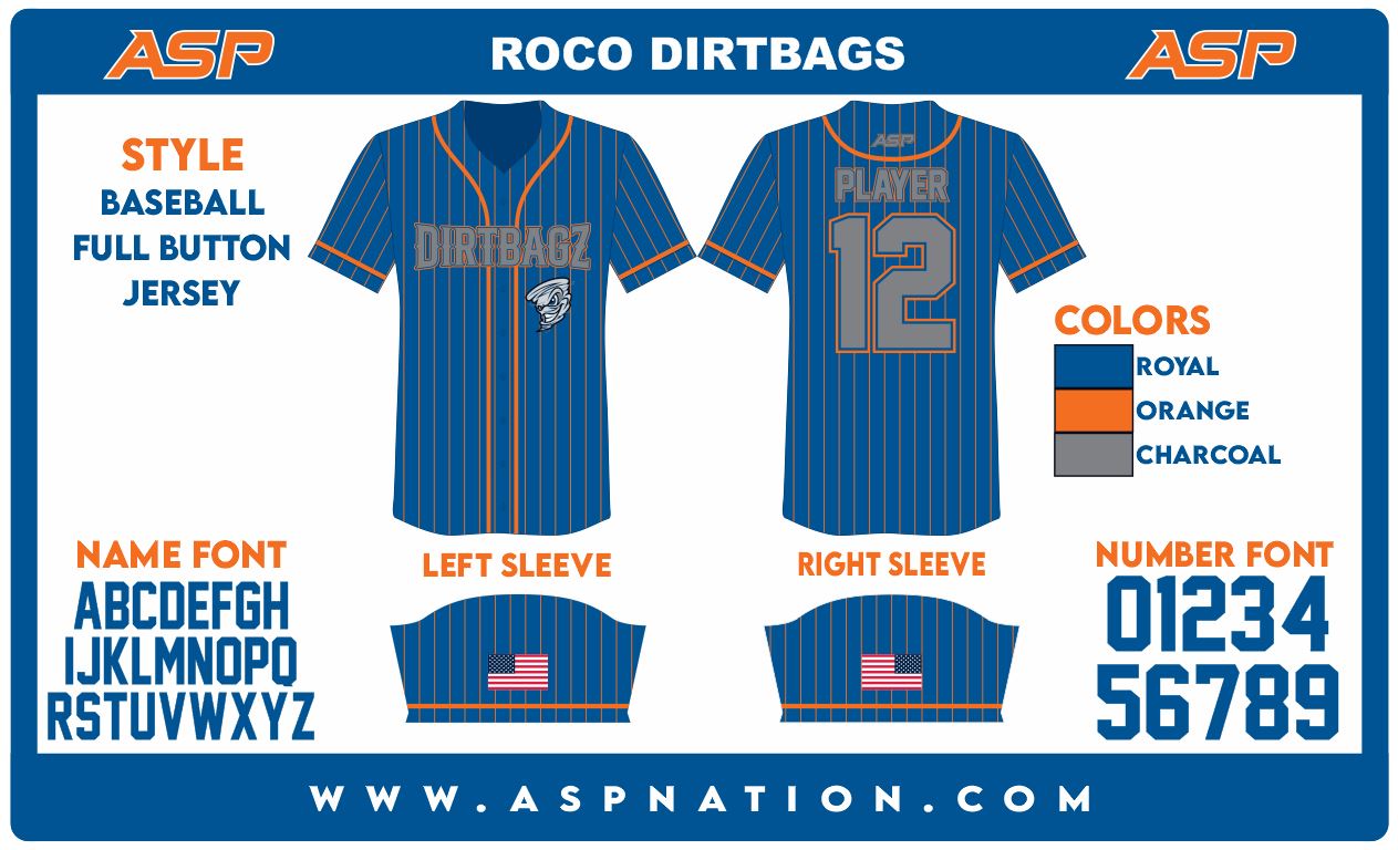 Roco Dirtbagz Baseball Mens/Boys Full Button Full Sublimation Short Sleeve
