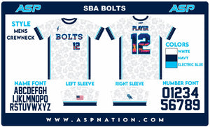 SBA Bolts Baseball Mens/Boys Full Sublimation Uniform Short Sleeve