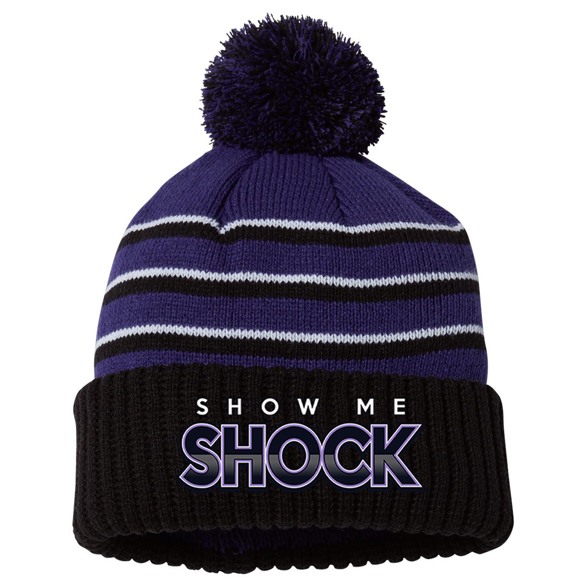 Show Me Shock Fastpitch 134 Striped Beanie w/Cuff & Pom