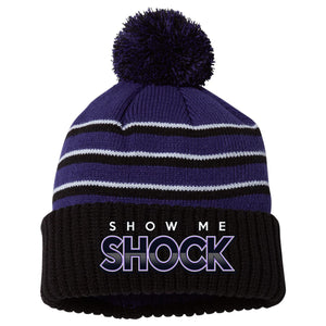 Show Me Shock Fastpitch 134 Striped Beanie w/Cuff & Pom