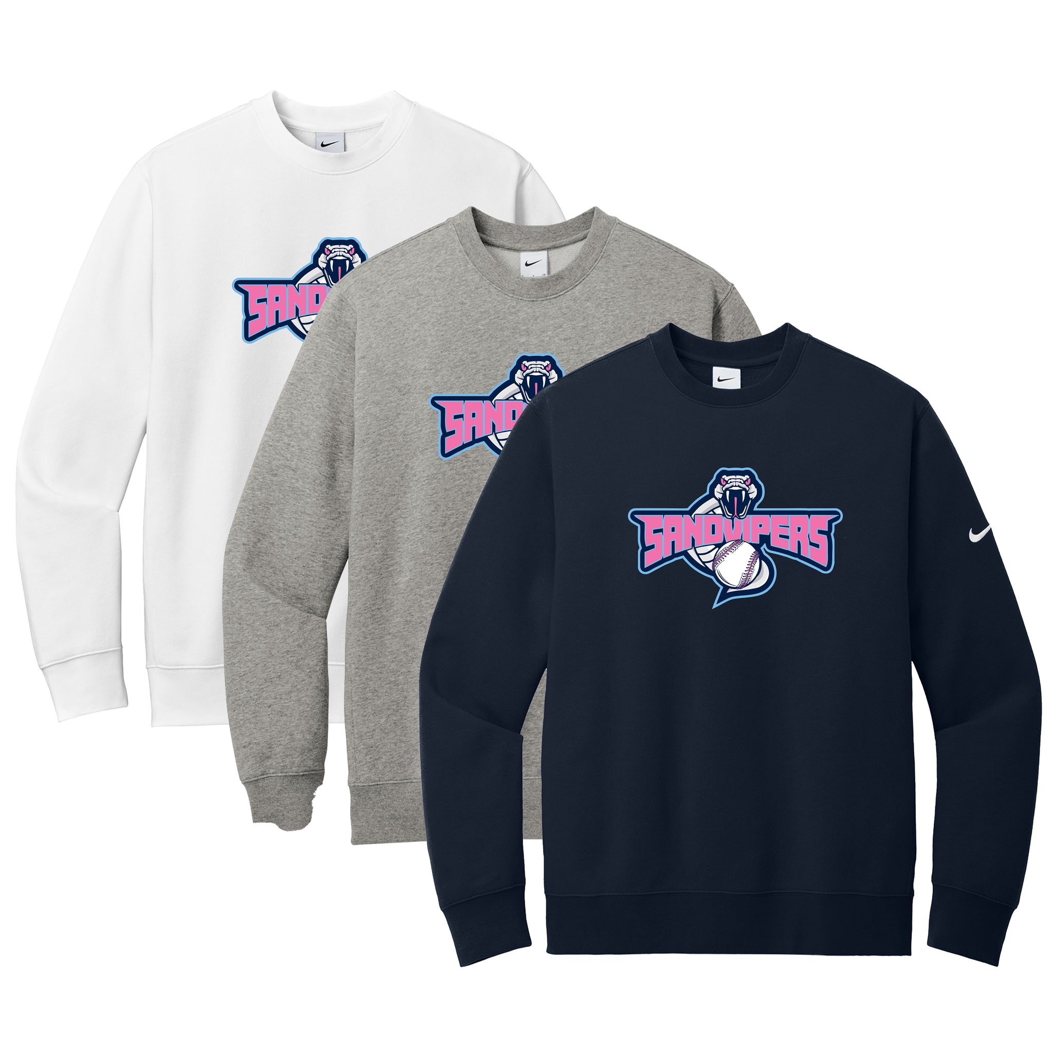 Sand Vipers Baseball Nike Club Fleece Sleeve Swoosh Crew