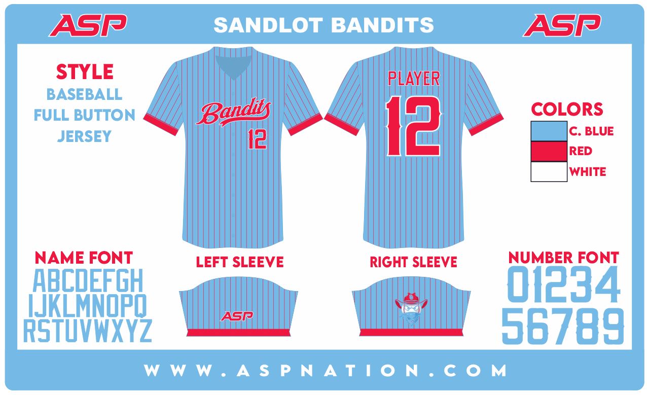 Sandlot Bandits Baseball Mens/Boys Full Button Full Sublimation Short Sleeve