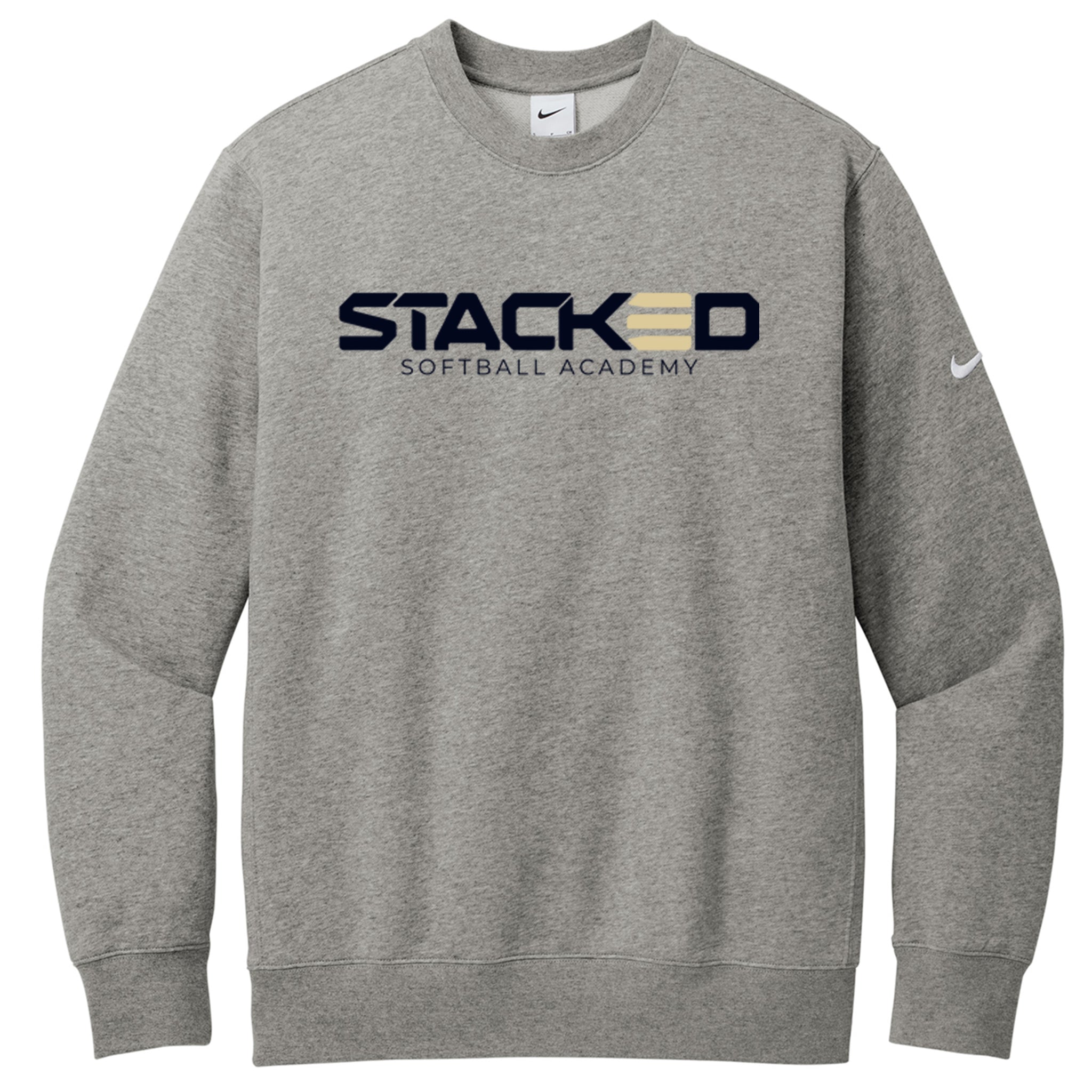Stacked Softball Academy Nike Club Fleece Sleeve Swoosh Crew