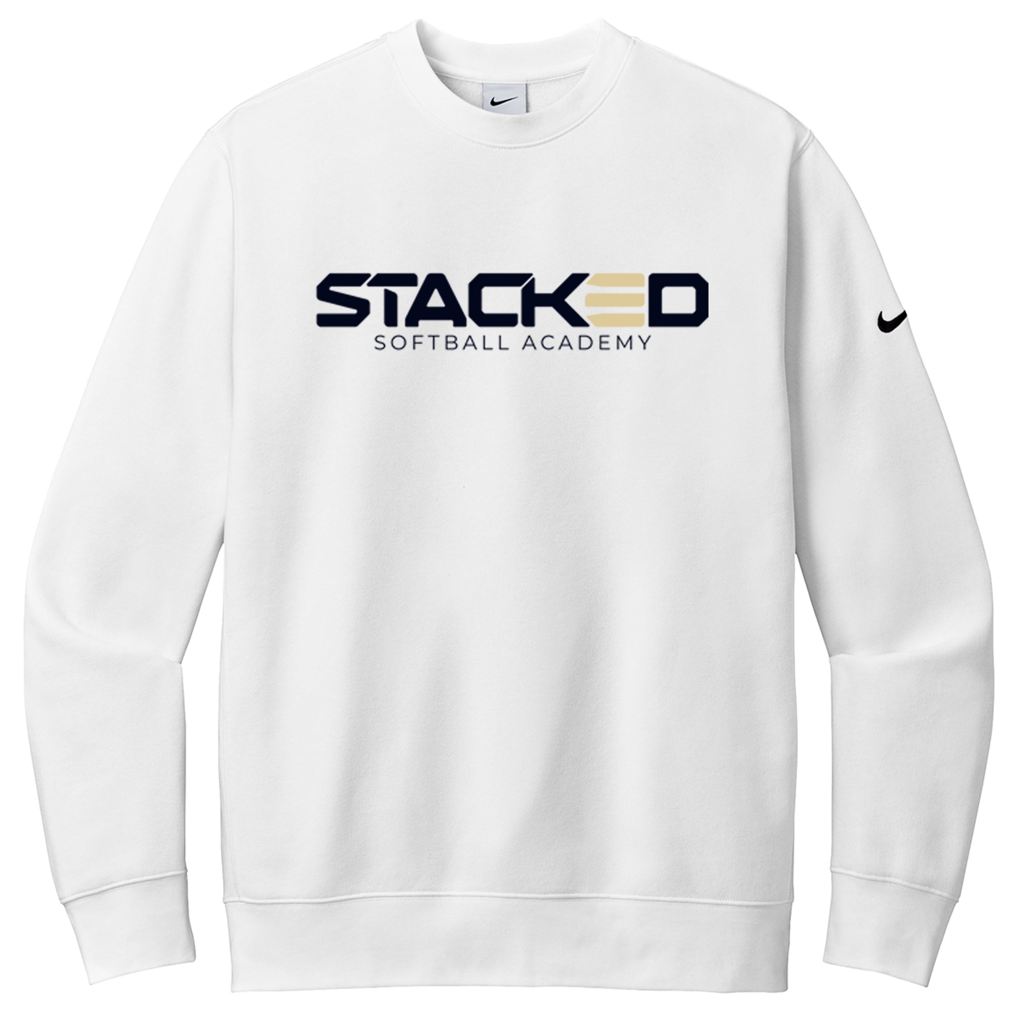 Stacked Softball Academy Nike Club Fleece Sleeve Swoosh Crew