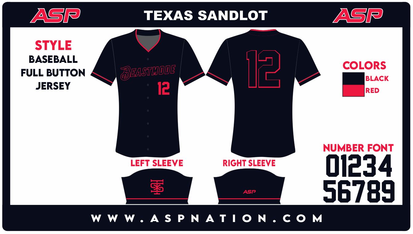 Texas Sandlot Baseball Mens/Boys Full Button Full Sublimation Short Sleeve