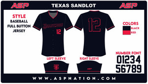 Texas Sandlot Baseball Mens/Boys Full Button Full Sublimation Short Sleeve